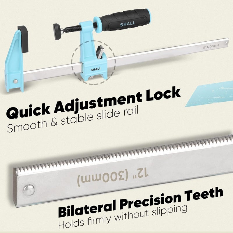SHALL 12-Inch Steel Bar Clamps Set, 4-pack Medium-Duty Quick-Release F Clamps, 600 Lbs Load Limit for Woodworking, Metal working, DIY and Crafts - Image 5